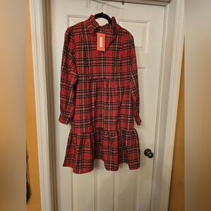 Stylish Red Plaid Kids Dress